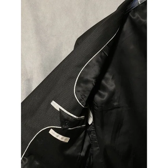 Geoffrey Beene Suit Men 44L Black Striped 2B Career Academia 40.5X29 Pants Luxe‎